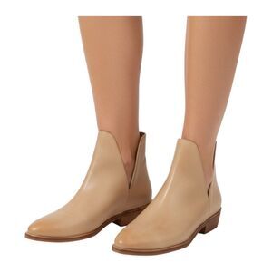 Free People Beige Leather V-Cut Ankle Boots